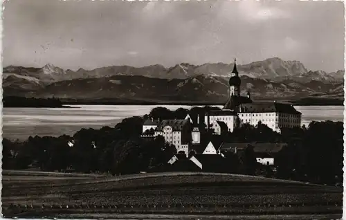 Ansichtskarte Andechs Kloster Gesamtansicht Ammersee Blick 1958