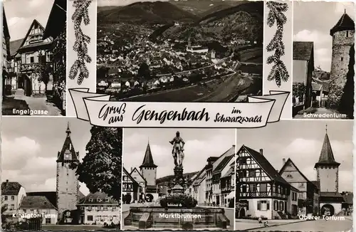 Gengenbach (Schwarzwald) Mehrbild-AK mit Engelgasse, Marktbrunnen, 1960