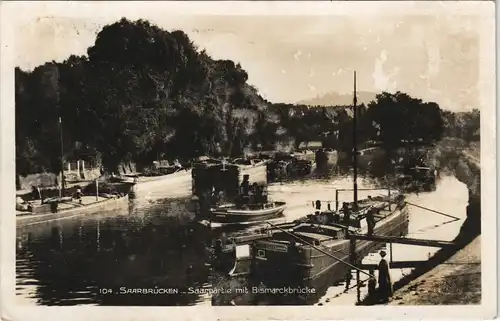 Ansichtskarte Saarbrücken Saarpartie mit Bismarckbrücke 1938