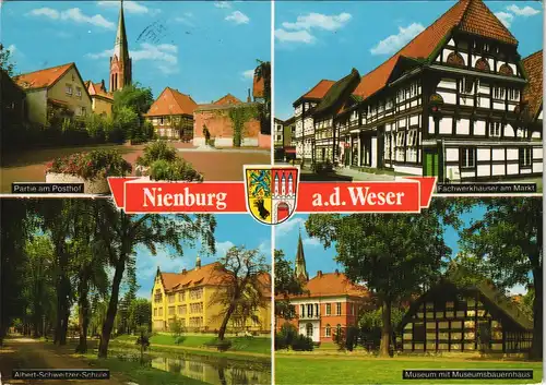 Ansichtskarte Nienburg/Weser Posthof, Markt, Schule 1984