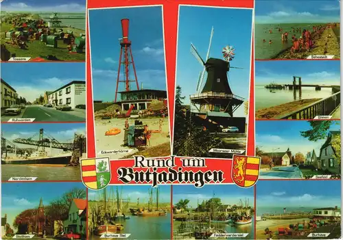 Butjadingen Mehrbild-AK mit Rufwarden, Tossens, Mühle, Eckwarderhörne uvm. 1980