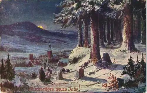 Ansichtskarte  Glückwunsch Neujahr/Sylvester Winter-Landschaft 1910