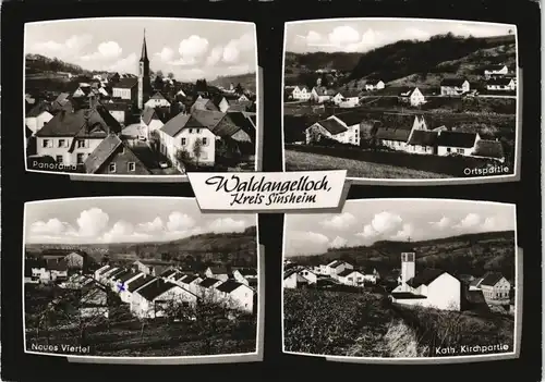 Waldangelloch Mehrbild-AK Neues Viertel, Ortspartie, Kath. Kirche, Panorama 1960