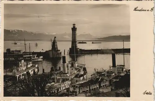 Ansichtskarte Lindau (Bodensee) Hafen Blick zum Bodensee 1932