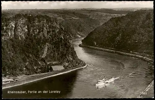 Ansichtskarte Sankt Goar Rhein Dampfer passiert Rheintal an der Loreley 1960
