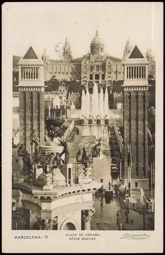 Postales Barcelona PLAZA DE ESPAÑA 1925 gel Stempel Zensura Militär Barcelona