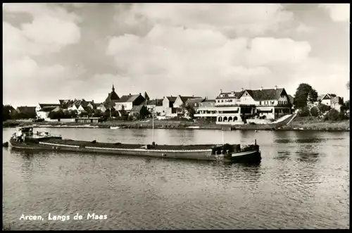Postkaart Arcen Panorama-Ansicht, Fluss Partie mit Frachtschiff 1960