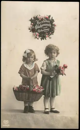 Ansichtskarte  Glückwunsch Geburtstag Birthday Colorfoto-Karte Mädchen 1918