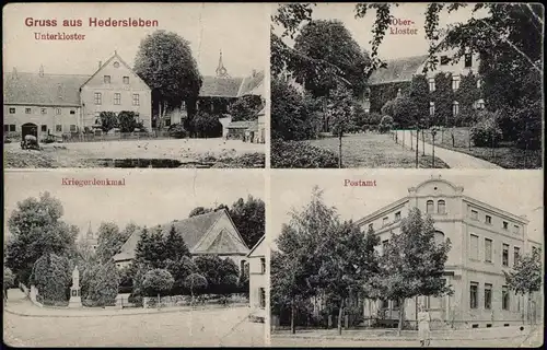 Ansichtskarte Hedersleben Unterkloster, Oberkloster, Postamt 1914