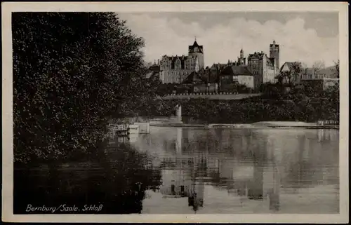 Ansichtskarte Bernburg (Saale) Blick über die Saale zum Schloß 1953