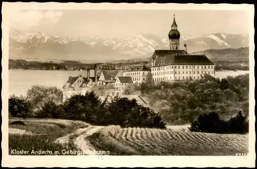 Ansichtskarte Andechs Kloster Andechs mit Gebirgspanorama 1955