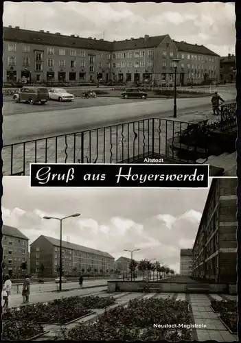 Hoyerswerda DDR 2-Bild-Karte Altstadt & Neustadt-Magistrale 1965