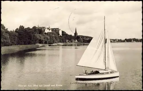 Ansichtskarte Plön Schloß und Kirche, Segelboot 1966