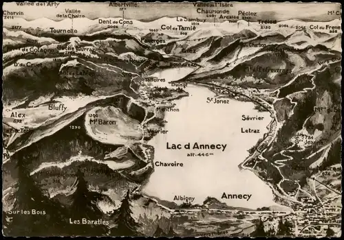 CPA Annecy Umlandansicht Annecy See und Gebirge Reliefkarte 1955