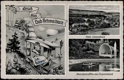 Bad Schwalbach Langenschwalbach Scherzkarte, Totale, kurpark 1964