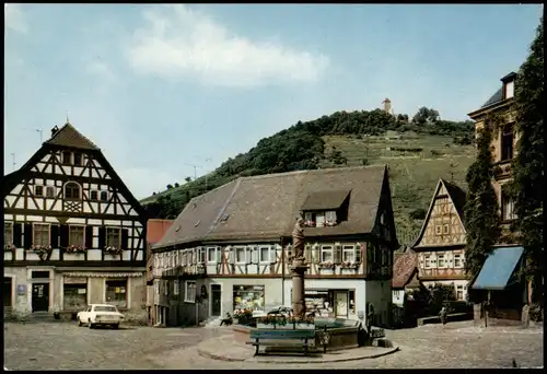 Heppenheim an der Bergstraße Markt mit Schloßberg im Hintergrund 1970