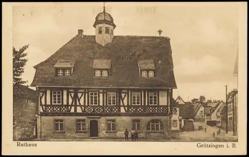 Grötzingen-Karlsruhe Straße, Rathaus 1930  gel Stempel Grötzingen Am Karlsruhe