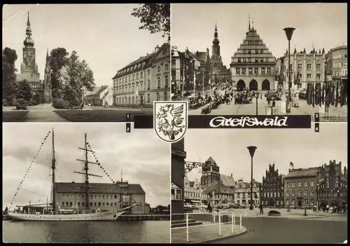 Ansichtskarte Greifswald DDR Mehrbildkarte mit 4 Ortsansichten 1971