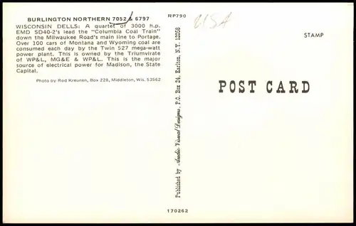 Ansichtskarte  BURLINGTON NORTHERN WISCONSIN DELLS Eisenbahn Railway USA 1970