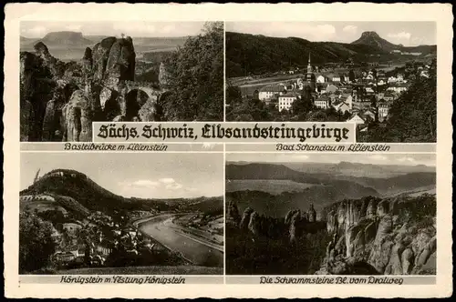 .Sachsen Mehrbildkarte 4 Ansichten Sächs. Schweiz und Elbsandsteingebirge 1946