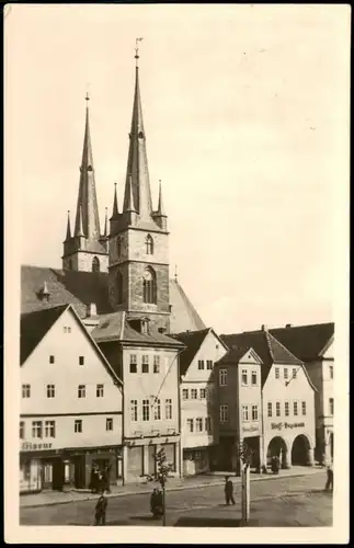 Ansichtskarte Saalfeld (Saale) Markt, Friseur-Geschäft 1955