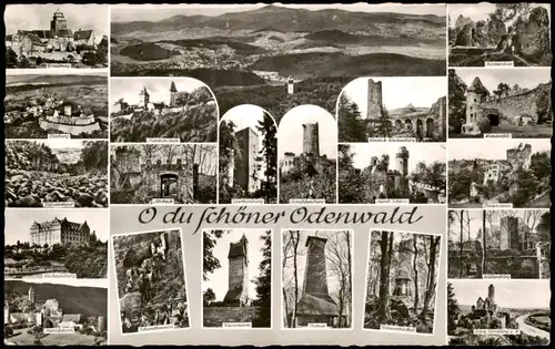 Ansichtskarte .Hessen Odenwald (Mittelgebirge) Städte Türme 1956