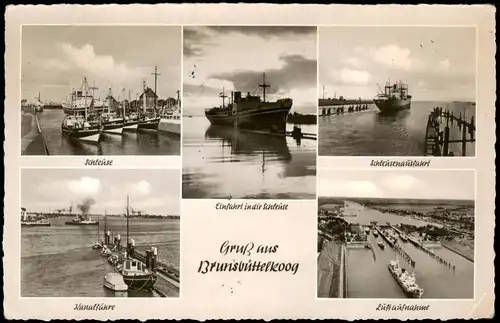 Brunsbüttel Brunsbüttelkoog Mehrbild: Kanal, Schleuse, Hafen - Schiffe 1958