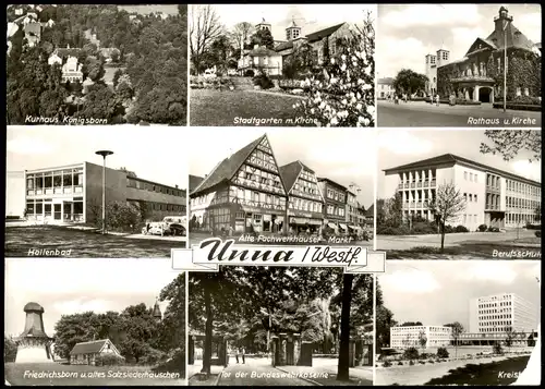 Unna Mehrbild-AK mit Hallenbad, Berufsschule, Bundeswehrkaserne uvm. 1972/1971