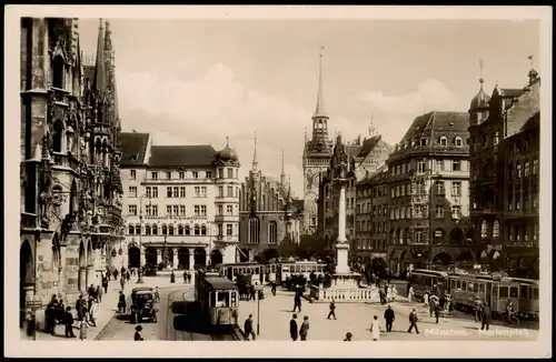 Ansichtskarte München Marienplatz, Tram Straßenbahn Verkehr 1920