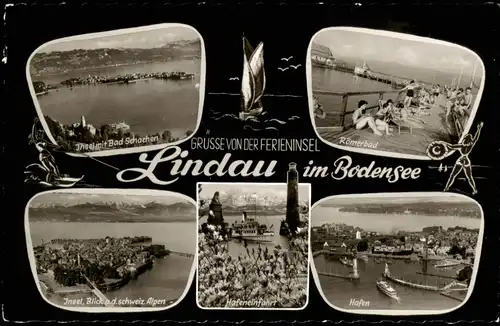 Lindau (Bodensee) Mehrbildkarte Gruss v.d. Ferieninsel im Bodensee 1964/1962