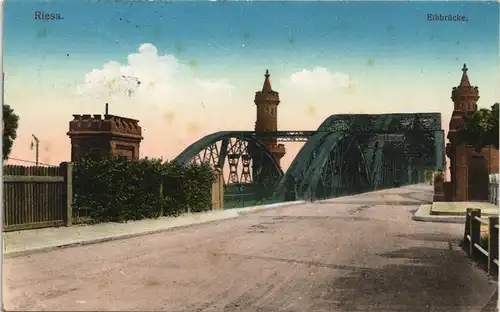 Ansichtskarte Riesa Partie auf der Elbbrücke 1916  gel. Feldpost WK1