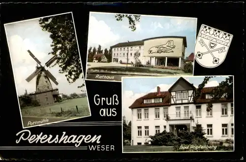 Ansichtskarte Petershagen Pottmühle, Rathaus, Hopfenberg 1966