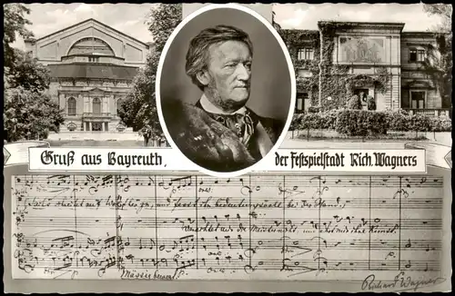 Ansichtskarte Bayreuth Richard-Wagner-Festspielhaus; Noten-Blatt-Ansicht 1958