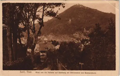 Suhl Blick von Hofleite auf Domberg mit Ottilienstein und Bismarckturm 1920