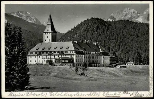 Ansichtskarte Elmau-Krün Partie am Schloß - Gebirgszug 1928