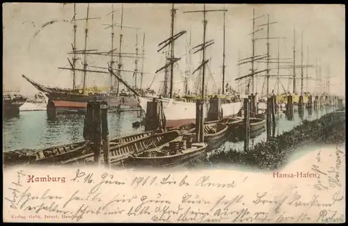 Ansichtskarte Hamburg Hansa-Hafenm Segelboote 1901