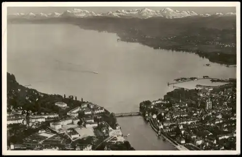 Ansichtskarte Konstanz Luftbild Bodensee Flugzeug aus 1938 gel Stempel KONSTANZ