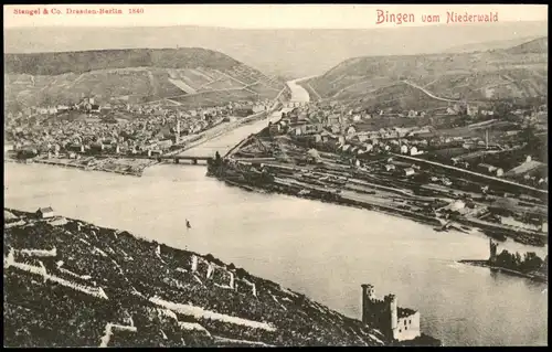 Ansichtskarte Bingen am Rhein Panorama-Ansicht Blick vom Niederwald aus 1900