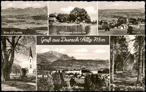 Durach Mehrbild-AK Ortsansichten u.a. Strandbad Oeschle-See uvm. 1956