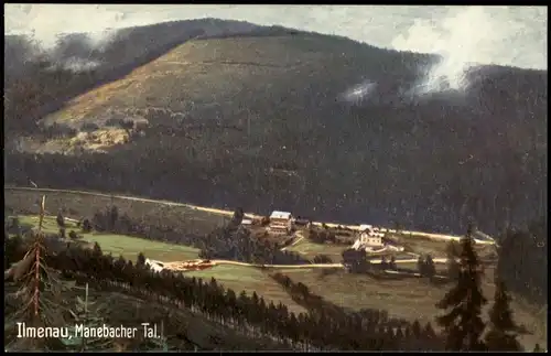 Manebach-Ilmenau Manebacher Tal. Stimmungsbild, Künstlerkarte 1912