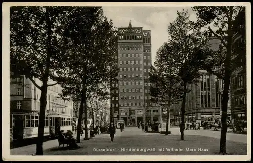 Düsseldorf Hindenburgwall mit Wilhelm Marx Haus, Straßenbahn 1932