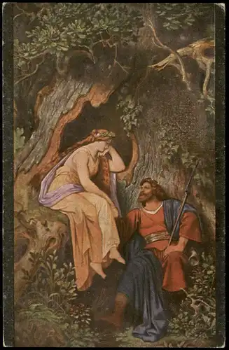 Künstlerkarte (Art) Schwind: König Krokus und die Waldnymphe 1920