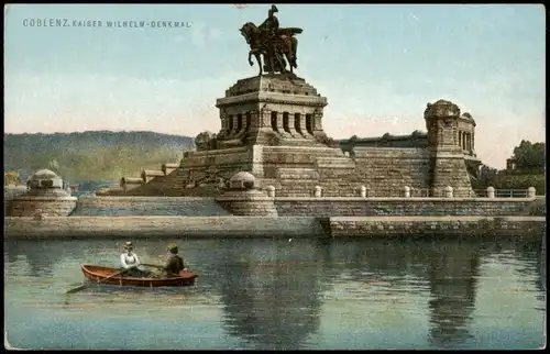 Ansichtskarte Koblenz KAISER WILHELM-DENKMAL - Frauen im Ruderboot 1913