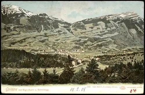 Ansichtskarte Goldau (Arth SZ) mit Rigi-Kulm u. Scheidegg 1908