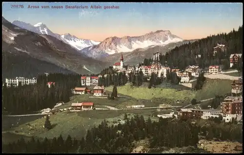 Ansichtskarte Arosa Ortspanorama vom neuen Sanatorium Altein gesehen 1910