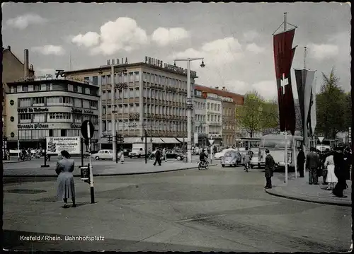 Ansichtskarte Krefeld Crefeld Bahnhofsplatz VW Käfer Geschäfte 1958