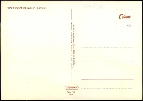 Ansichtskarte Fürstenberg (Weser) Luftbild Luftaufnahme 1974