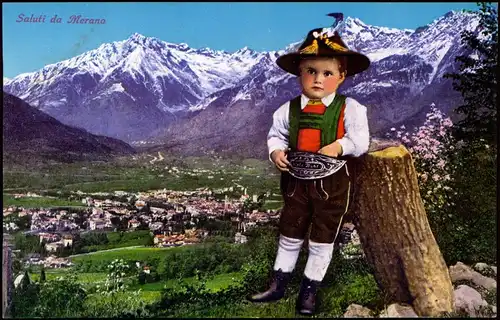 Cartoline Meran Merano Stand, davor Junge in Tracht 1929