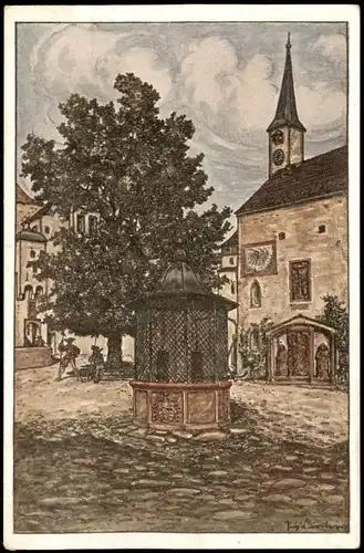 Ansichtskarte Salzburg Schloßhof mit Linde und Zisterne - Künstlerkarte 1927