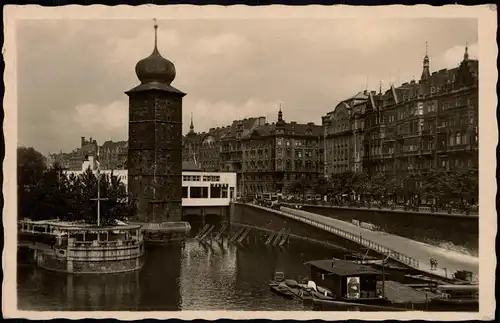 Postcard Prag Praha Manes, Alegestelle, Restaurant 1940